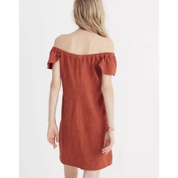 Madewell Texture & Thread Off-The-Shoulder Dress Burnt Orange Women's Medium - Picture 2 of 10